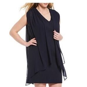 Vince Camuto Chiffon Cape Dress Navy Blue Sleeveless Size 20W New